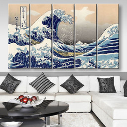 The Great Wave Off Kanagawa, Multi Canvas Painting Ideas, Multi Piece Panel Canvas Housewarming Gift Ideas Canvas Canvas Gallery Painting Framed Prints, Canvas Paintings Multi Panel Canvas 5PIECE(80x48)