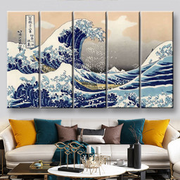 The Great Wave Off Kanagawa, Multi Canvas Painting Ideas, Multi Piece Panel Canvas Housewarming Gift Ideas Canvas Canvas Gallery Painting Framed Prints, Canvas Paintings Multi Panel Canvas 5PIECE(60x36)
