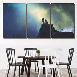 Night Scene Two Brothers Outdoors Llittle Galaxy Sky and Space Multi Piece Panel Canvas Housewarming Gift Ideas Canvas Canvas Gallery Prints Multi Panel Canvas 3PIECE(48x24)