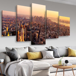 New York City At Sunset Landscape, Multi Canvas Painting Ideas, Multi Piece Panel Canvas Housewarming Gift Ideas Canvas Canvas Gallery Painting Framed Prints, Canvas Paintings Multi Panel Canvas 5PIECE(Mixed 16)