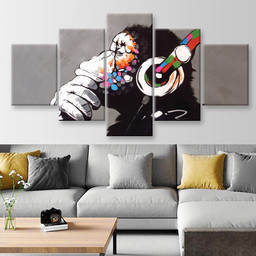 Thinking Gorilla Monkey Music, Multi Canvas Painting Ideas, Multi Piece Panel Canvas Housewarming Gift Ideas Canvas Canvas Gallery Painting Framed Prints, Canvas Paintings Multi Panel Canvas 5PIECE(Mixed 12)