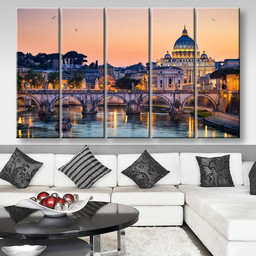 Night View Of The Basilica St Peter Rome Italy Landscape, Multi Canvas Painting Ideas, Multi Piece Panel Canvas Housewarming Gift Ideas Canvas Canvas Gallery Painting Framed Prints, Canvas Paintings Multi Panel Canvas 5PIECE(80x48)