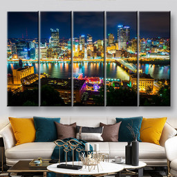 View Of Pittsburgh At Night From Grandview Avenue Pittsburgh Pennsylvania Landscape, Multi Canvas Painting Ideas, Multi Piece Panel Canvas Housewarming Gift Ideas Canvas Canvas Gallery Painting Framed Prints, Canvas Paintings Multi Panel Canvas 5PIECE(60x36)