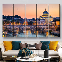 Night View Of The Basilica St Peter Rome Italy Landscape, Multi Canvas Painting Ideas, Multi Piece Panel Canvas Housewarming Gift Ideas Canvas Canvas Gallery Painting Framed Prints, Canvas Paintings Multi Panel Canvas 5PIECE(60x36)