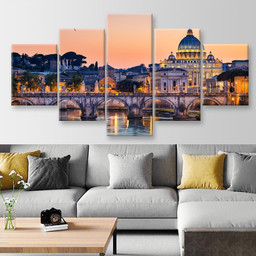Night View Of The Basilica St Peter Rome Italy Landscape, Multi Canvas Painting Ideas, Multi Piece Panel Canvas Housewarming Gift Ideas Canvas Canvas Gallery Painting Framed Prints, Canvas Paintings Multi Panel Canvas 5PIECE(Mixed 12)