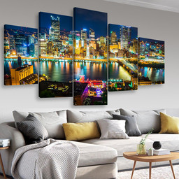 View Of Pittsburgh At Night From Grandview Avenue Pittsburgh Pennsylvania Landscape, Multi Canvas Painting Ideas, Multi Piece Panel Canvas Housewarming Gift Ideas Canvas Canvas Gallery Painting Framed Prints, Canvas Paintings Multi Panel Canvas 5PIECE(Mixed 16)