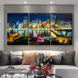 View Of Pittsburgh At Night From Grandview Avenue Pittsburgh Pennsylvania Landscape, Multi Canvas Painting Ideas, Multi Piece Panel Canvas Housewarming Gift Ideas Canvas Canvas Gallery Painting Framed Prints, Canvas Paintings Multi Panel Canvas 3PIECE(36 x18)