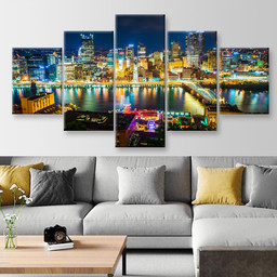 View Of Pittsburgh At Night From Grandview Avenue Pittsburgh Pennsylvania Landscape, Multi Canvas Painting Ideas, Multi Piece Panel Canvas Housewarming Gift Ideas Canvas Canvas Gallery Painting Framed Prints, Canvas Paintings Multi Panel Canvas 5PIECE(Mixed 12)