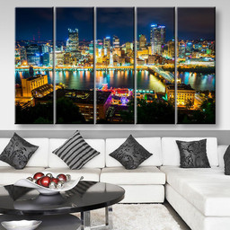 View Of Pittsburgh At Night From Grandview Avenue Pittsburgh Pennsylvania Landscape, Multi Canvas Painting Ideas, Multi Piece Panel Canvas Housewarming Gift Ideas Canvas Canvas Gallery Painting Framed Prints, Canvas Paintings Multi Panel Canvas 5PIECE(80x48)