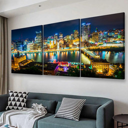View Of Pittsburgh At Night From Grandview Avenue Pittsburgh Pennsylvania Landscape, Multi Canvas Painting Ideas, Multi Piece Panel Canvas Housewarming Gift Ideas Canvas Canvas Gallery Painting Framed Prints, Canvas Paintings Multi Panel Canvas 3PIECE(48x24)