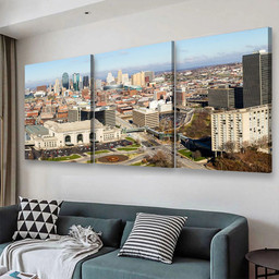 A Large Panoramic View Of Kansas City Missouri During The Daytime 2 Landscape, Multi Canvas Painting Ideas, Multi Piece Panel Canvas Housewarming Gift Ideas Canvas Canvas Gallery Painting Framed Prints, Canvas Paintings Multi Panel Canvas 3PIECE(48x24)