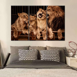 Vintage Jovial Lion Family Wild Animal Lover Multi Canvas Painting Ideas, Multi Piece Panel Canvas Housewarming Gift Ideas Framed Prints, Canvas Paintings Wrapped Canvas 1 Panel 36x24