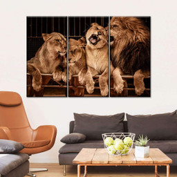 Vintage Jovial Lion Family Wild Animal Lover Multi Canvas Painting Ideas, Multi Piece Panel Canvas Housewarming Gift Ideas Framed Prints, Canvas Paintings