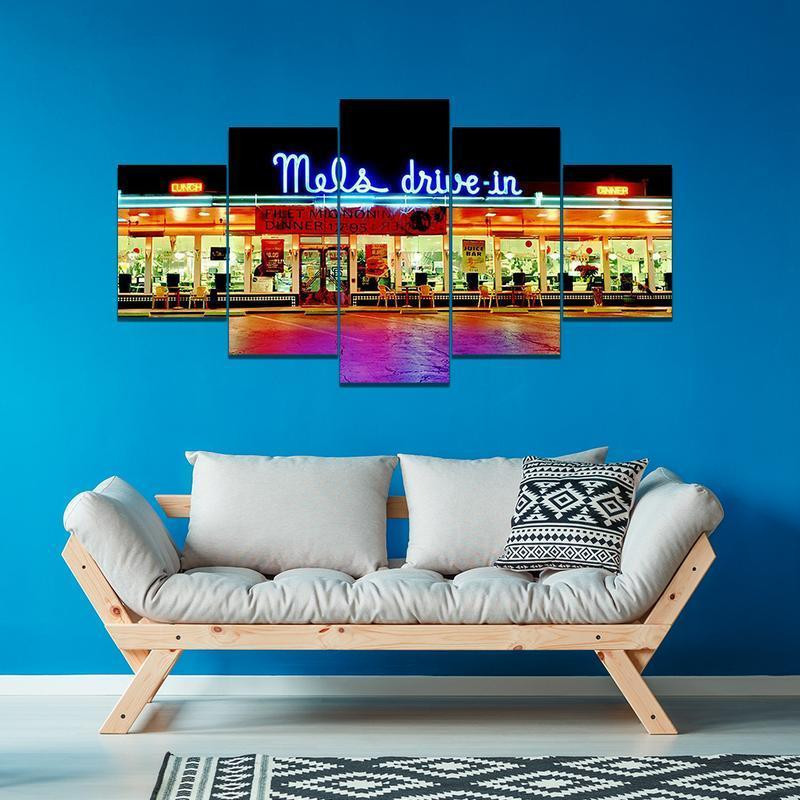 Ag Canvas 5 Pcs Mels Drive In American Graffiti Milner Falfa Ford Couple Landscape, Multi Canvas Painting Ideas, Multi Piece Panel Canvas Housewarming Gift Ideas Canvas Canvas Gallery Painting Framed Prints, Canvas Paintings Wrapped Canvas 5 Pcs (Mixed 12)