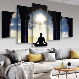 Meditating In Old Temple Religion, Multi Canvas Painting Ideas, Multi Piece Panel Canvas Housewarming Gift Ideas Canvas Canvas Gallery Painting Framed Prints, Canvas Paintings Multi Panel Canvas 5PIECE(Mixed 16)