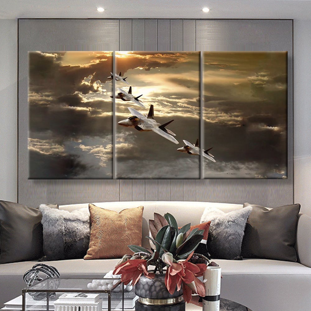F 22 Raptor Fighter Jets, Multi Canvas Painting Ideas, Multi Piece Panel Canvas Housewarming Gift Ideas Canvas Canvas Gallery Painting Framed Prints, Canvas Paintings Multi Panel Canvas 3PIECE(36 x18)