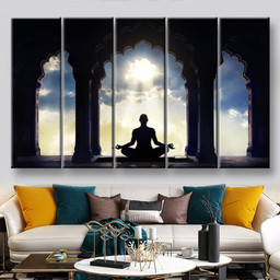 Meditating In Old Temple Religion, Multi Canvas Painting Ideas, Multi Piece Panel Canvas Housewarming Gift Ideas Canvas Canvas Gallery Painting Framed Prints, Canvas Paintings Multi Panel Canvas 5PIECE(60x36)
