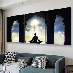 Meditating In Old Temple Religion, Multi Canvas Painting Ideas, Multi Piece Panel Canvas Housewarming Gift Ideas Canvas Canvas Gallery Painting Framed Prints, Canvas Paintings Multi Panel Canvas 3PIECE(48x24)