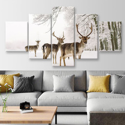 A Male Of Fallow Deer With Grate Antlers Standing On The Snow Animals, Multi Canvas Painting Ideas, Multi Piece Panel Canvas Housewarming Gift Ideas Canvas Canvas Gallery Painting Framed Prints, Canvas Paintings Multi Panel Canvas 5PIECE(Mixed 12)