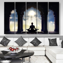 Meditating In Old Temple Religion, Multi Canvas Painting Ideas, Multi Piece Panel Canvas Housewarming Gift Ideas Canvas Canvas Gallery Painting Framed Prints, Canvas Paintings Multi Panel Canvas 5PIECE(80x48)