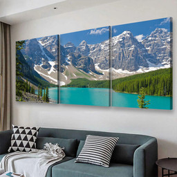 Mountain Lake In Canada Nature, Multi Canvas Painting Ideas, Multi Piece Panel Canvas Housewarming Gift Ideas Canvas Canvas Gallery Painting Framed Prints, Canvas Paintings Multi Panel Canvas 3PIECE(48x24)