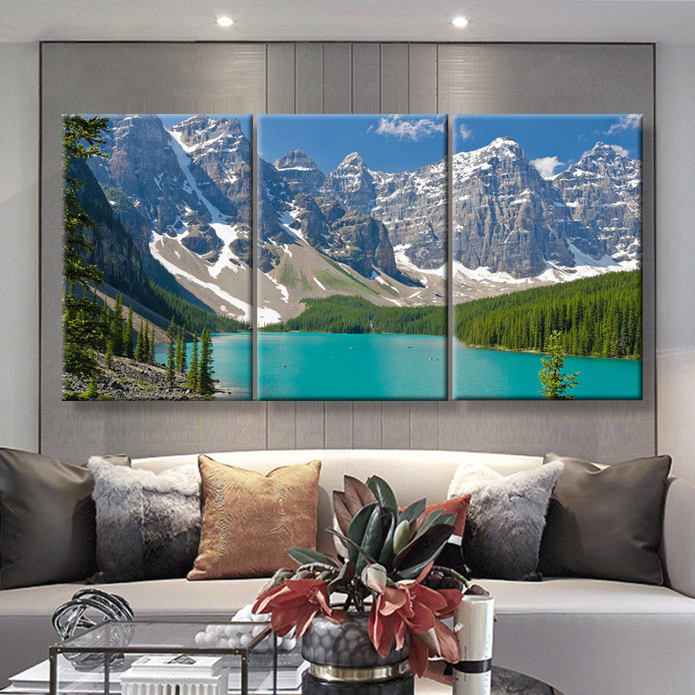 Mountain Lake In Canada Nature, Multi Canvas Painting Ideas, Multi Piece Panel Canvas Housewarming Gift Ideas Canvas Canvas Gallery Painting Framed Prints, Canvas Paintings Multi Panel Canvas 3PIECE(36 x18)