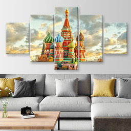 Moscow Russia Red Square View Of St Basils Cathedral Landscape, Multi Canvas Painting Ideas, Multi Piece Panel Canvas Housewarming Gift Ideas Canvas Canvas Gallery Painting Framed Prints, Canvas Paintings Multi Panel Canvas 5PIECE(Mixed 12)