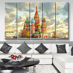 Moscow Russia Red Square View Of St Basils Cathedral Landscape, Multi Canvas Painting Ideas, Multi Piece Panel Canvas Housewarming Gift Ideas Canvas Canvas Gallery Painting Framed Prints, Canvas Paintings Multi Panel Canvas 5PIECE(80x48)