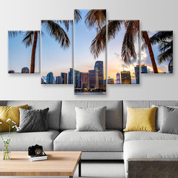 Miami Florida Skyline Landscape, Multi Canvas Painting Ideas, Multi Piece Panel Canvas Housewarming Gift Ideas Canvas Canvas Gallery Painting Framed Prints, Canvas Paintings Multi Panel Canvas 5PIECE(Mixed 12)