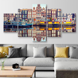 Amsterdam Canal Singelholland Netherlands Landscape, Multi Canvas Painting Ideas, Multi Piece Panel Canvas Housewarming Gift Ideas Canvas Canvas Gallery Painting Framed Prints, Canvas Paintings Multi Panel Canvas 5PIECE(Mixed 12)