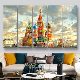 Moscow Russia Red Square View Of St Basils Cathedral Landscape, Multi Canvas Painting Ideas, Multi Piece Panel Canvas Housewarming Gift Ideas Canvas Canvas Gallery Painting Framed Prints, Canvas Paintings Multi Panel Canvas 5PIECE(60x36)