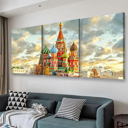 Moscow Russia Red Square View Of St Basils Cathedral Landscape, Multi Canvas Painting Ideas, Multi Piece Panel Canvas Housewarming Gift Ideas Canvas Canvas Gallery Painting Framed Prints, Canvas Paintings Multi Panel Canvas 3PIECE(48x24)