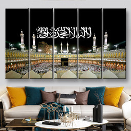 Islamic Allah God Muslim Mohammad Mecca Mosque Kaaba, Multi Canvas Painting Ideas, Multi Piece Panel Canvas Housewarming Gift Ideas Canvas Canvas Gallery Painting Framed Prints, Canvas Paintings Multi Panel Canvas 5PIECE(60x36)