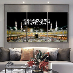 Islamic Allah God Muslim Mohammad Mecca Mosque Kaaba, Multi Canvas Painting Ideas, Multi Piece Panel Canvas Housewarming Gift Ideas Canvas Canvas Gallery Painting Framed Prints, Canvas Paintings Multi Panel Canvas 3PIECE(36 x18)