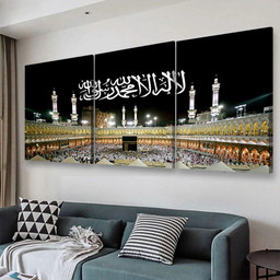 Islamic Allah God Muslim Mohammad Mecca Mosque Kaaba, Multi Canvas Painting Ideas, Multi Piece Panel Canvas Housewarming Gift Ideas Canvas Canvas Gallery Painting Framed Prints, Canvas Paintings Multi Panel Canvas 3PIECE(48x24)