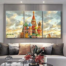 Moscow Russia Red Square View Of St Basils Cathedral Landscape, Multi Canvas Painting Ideas, Multi Piece Panel Canvas Housewarming Gift Ideas Canvas Canvas Gallery Painting Framed Prints, Canvas Paintings Multi Panel Canvas 3PIECE(36 x18)
