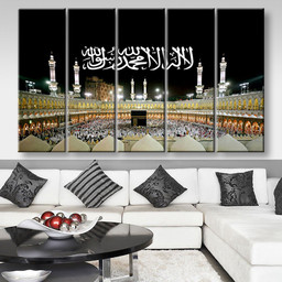 Islamic Allah God Muslim Mohammad Mecca Mosque Kaaba, Multi Canvas Painting Ideas, Multi Piece Panel Canvas Housewarming Gift Ideas Canvas Canvas Gallery Painting Framed Prints, Canvas Paintings Multi Panel Canvas 5PIECE(80x48)