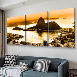 Rio De Janeiro Brazil Suggar Loaf And Botafogo Beach Viewed From Corcovado At Sunset Landscape, Multi Canvas Painting Ideas, Multi Piece Panel Canvas Housewarming Gift Ideas Canvas Canvas Gallery Painting Multi Panel Canvas 3PIECE(48x24)