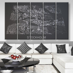 Stockholm Map Satellite View City Sweden Black And White Abstract, Multi Canvas Painting Ideas, Multi Piece Panel Canvas Housewarming Gift Ideas Canvas Canvas Gallery Painting Framed Prints, Canvas Paintings Multi Panel Canvas 5PIECE(80x48)