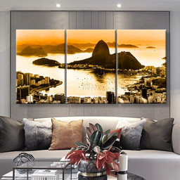 Rio De Janeiro Brazil Suggar Loaf And Botafogo Beach Viewed From Corcovado At Sunset Landscape, Multi Canvas Painting Ideas, Multi Piece Panel Canvas Housewarming Gift Ideas Canvas Canvas Gallery Painting Multi Panel Canvas 3PIECE(36 x18)