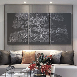 Stockholm Map Satellite View City Sweden Black And White Abstract, Multi Canvas Painting Ideas, Multi Piece Panel Canvas Housewarming Gift Ideas Canvas Canvas Gallery Painting Framed Prints, Canvas Paintings Multi Panel Canvas 3PIECE(36 x18)