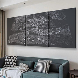Stockholm Map Satellite View City Sweden Black And White Abstract, Multi Canvas Painting Ideas, Multi Piece Panel Canvas Housewarming Gift Ideas Canvas Canvas Gallery Painting Framed Prints, Canvas Paintings Multi Panel Canvas 3PIECE(48x24)