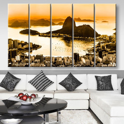 Rio De Janeiro Brazil Suggar Loaf And Botafogo Beach Viewed From Corcovado At Sunset Landscape, Multi Canvas Painting Ideas, Multi Piece Panel Canvas Housewarming Gift Ideas Canvas Canvas Gallery Painting Multi Panel Canvas 5PIECE(80x48)