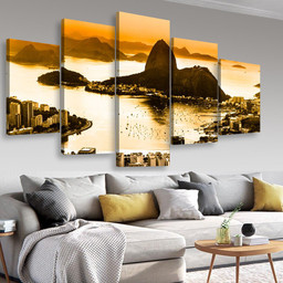 Rio De Janeiro Brazil Suggar Loaf And Botafogo Beach Viewed From Corcovado At Sunset Landscape, Multi Canvas Painting Ideas, Multi Piece Panel Canvas Housewarming Gift Ideas Canvas Canvas Gallery Painting Multi Panel Canvas 5PIECE(Mixed 16)