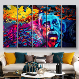 Colorful Albert Einstein, Multi Canvas Painting Ideas, Multi Piece Panel Canvas Housewarming Gift Ideas Canvas Canvas Gallery Painting Framed Prints, Canvas Paintings Multi Panel Canvas 5PIECE(60x36)