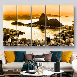 Rio De Janeiro Brazil Suggar Loaf And Botafogo Beach Viewed From Corcovado At Sunset Landscape, Multi Canvas Painting Ideas, Multi Piece Panel Canvas Housewarming Gift Ideas Canvas Canvas Gallery Painting Multi Panel Canvas 5PIECE(60x36)