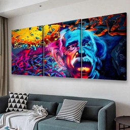 Colorful Albert Einstein, Multi Canvas Painting Ideas, Multi Piece Panel Canvas Housewarming Gift Ideas Canvas Canvas Gallery Painting Framed Prints, Canvas Paintings Multi Panel Canvas 3PIECE(48x24)