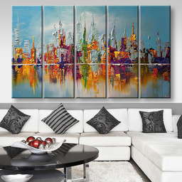 Hand Painted Abstract Colored Building, Multi Canvas Painting Ideas, Multi Piece Panel Canvas Housewarming Gift Ideas Canvas Canvas Gallery Painting Framed Prints, Canvas Paintings Multi Panel Canvas 5PIECE(80x48)