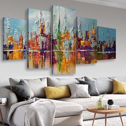 Hand Painted Abstract Colored Building, Multi Canvas Painting Ideas, Multi Piece Panel Canvas Housewarming Gift Ideas Canvas Canvas Gallery Painting Framed Prints, Canvas Paintings Multi Panel Canvas 5PIECE(Mixed 16)