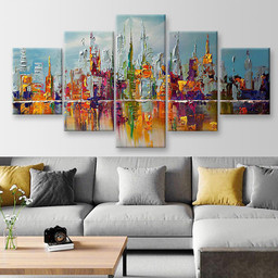 Hand Painted Abstract Colored Building, Multi Canvas Painting Ideas, Multi Piece Panel Canvas Housewarming Gift Ideas Canvas Canvas Gallery Painting Framed Prints, Canvas Paintings Multi Panel Canvas 5PIECE(Mixed 12)